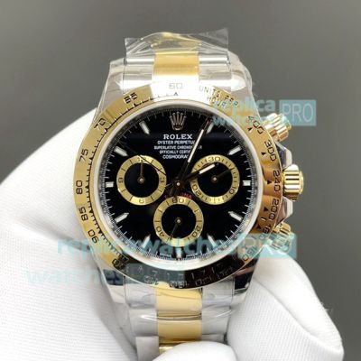 FH Factory 1:1 Clone Gain Weight Rolex 2-Tone Daytona Black Dial 4131 Chronograph Watch 